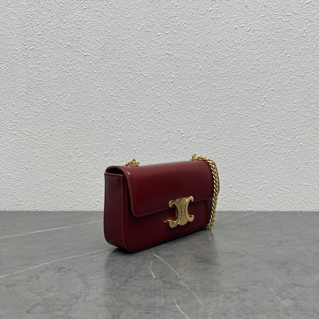 Celine Chain Shoulder Bag Claude In Shiny Calfskin Red/Gold 197992